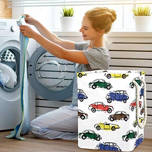 Deyya Cars Padrão Cestas de lavanderia coloridas cestam altas resistentes dobráveis ​​para crianças adultas meninos adolescentes meninas em quartos banheiro 19.3x11.8x15.9 em/49x30x40.5 cm