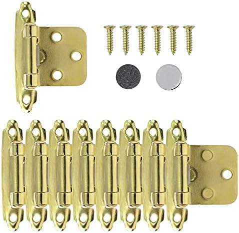 Jiozermi 25 pares de armário de pares, dobradiças de porta de sobreposição de 1/2 polegada com acabamento em ouro de bronze acabamento decorativo de fechamento variável de sobreposição de descarga de descarga