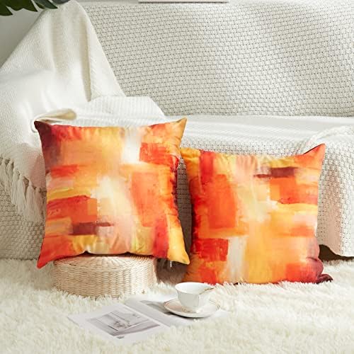Capas de travesseiros de arremesso de laranja Conjunto de 2 modernas obras de arte abstrata queimado laranja vermelho Decorativo
