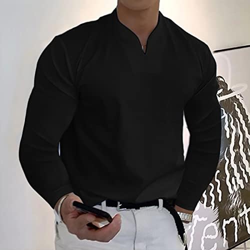 Camisas Henley de Menley, de manga longa do pescoço masculino do PDFBR, Músculos de primavera Slim Fit