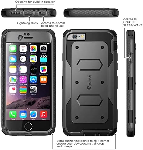 Caso I-Blason para iPhone 6s / 6, construído na tela Protetor de tela Armorbox Caso de redução de choque de proteção pesada integral, preto, 4.7