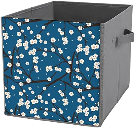 Plum Blossom Storage Cubes com alças Bins de tecido dobrável Organizando cestas para prateleiras armário