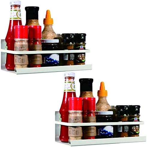 Rack de especiarias Ycoco, plataforma de armazenamento de especiarias de geladeira única, fácil instalar a lateral da geladeira pode conter especiarias, potes de azeite, óleos de cozinha, embalagem de 2 brancos