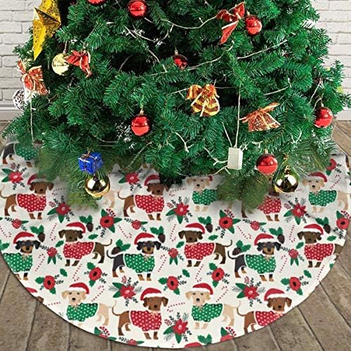 Lveshop Doxie Christmas Dachshunds Salia de árvore de Natal Luxurro redondo redondo tapete externo Rústico Decorações de férias de Natal rústico （30 /36 /48 Três tamanhos）
