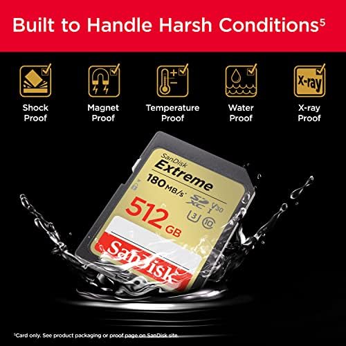 Sandisk 512GB Extreme SDXC UHS-I Memory Card-C10, U3, V30, 4K, UHD, cartão SD-SDSDXVV-512G-GNCIN