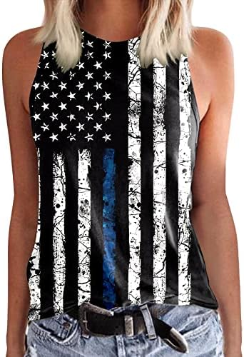 4 de julho Camisas para mulheres American Flag Summer Summer Sleesess O-Gobes Tops Tops Stars Stripes Tie-Dye camisetas