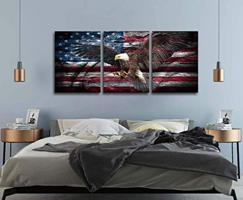 Kalawa Modern Wall Decor Printa Arte da parede Arte da parede de águia para a sala de estar American Flag Print