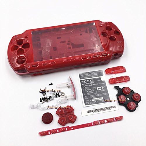 Novo substituto Sony PSP 2000 2001 2002 2003 2004 Console da série Tampa completa da casca de casas com conjunto de botões - vermelho