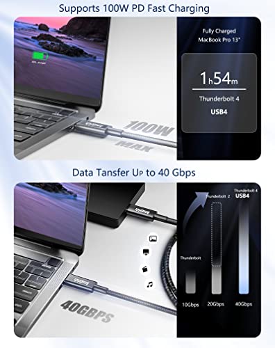 Amasrich Thunderbolt 4 Cable-USB4-3.3ft / 1m, 100w / 40gbps, 8k DisplayPort, tipo C Compatível com Thunderbolt 3/2,
