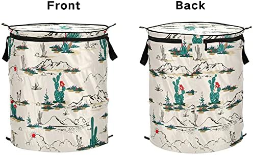 Cacto de verão Pop -up Laundry Horty com tampa de cesta de armazenamento dobrável Bolsa de roupas dobráveis ​​para dormitório