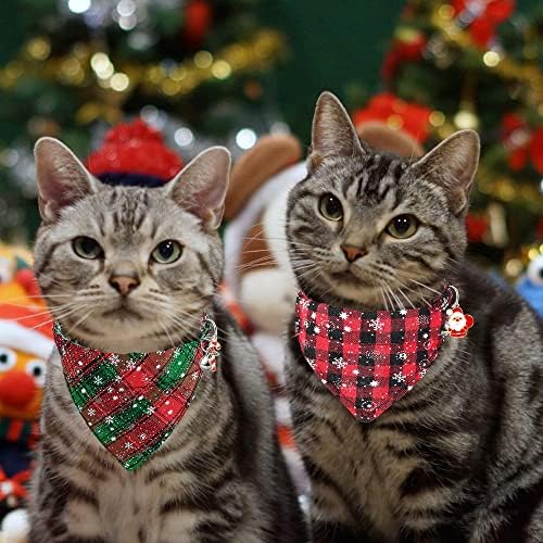 Yujun 3pack Christmas Cat Bandana Collars Breakaways com Bell Christmas Christmas Ajustável Plaid Snowflake Collar Fivelele