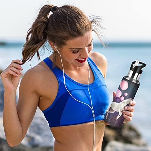 Unicórnio do Emelivor em Garrafa de Água Space Water Bottle A vácuo garrafa de água em aço inoxidável com tampa de palha de 20 onças Bolttle para mulheres ginástica Men Sport Fitness