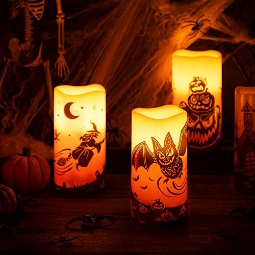 Joyin Halloween Velas sem chamas, 4 PCs lideraram velas com timer de 6 horas, velas de luz de tremores de bateria, ideais para decoração