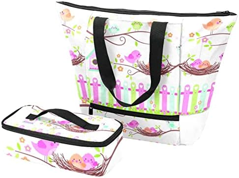 Laptop de viagem Bag para mulheres, bolsa de trabalho de gato floral fofo com bolsa de lancheira bolsa de bolsa