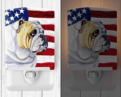 Tesouros de Caroline LH9018CNL USA AMERICAN FLAG com Bulldog Cerâmica Luz noturna, compacta, certificada por UL, ideal para quarto, banheiro, viveiro, corredor, cozinha, cozinha,