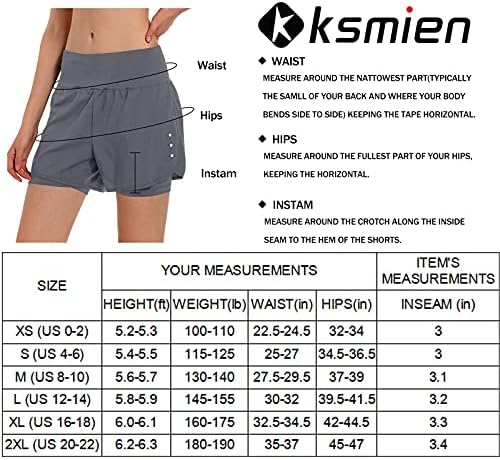 Ksmien Women's 2 em 1 shorts de corrida - Linear de curto -curto de ginástica de ginástica atlética com bolsos telefônicos