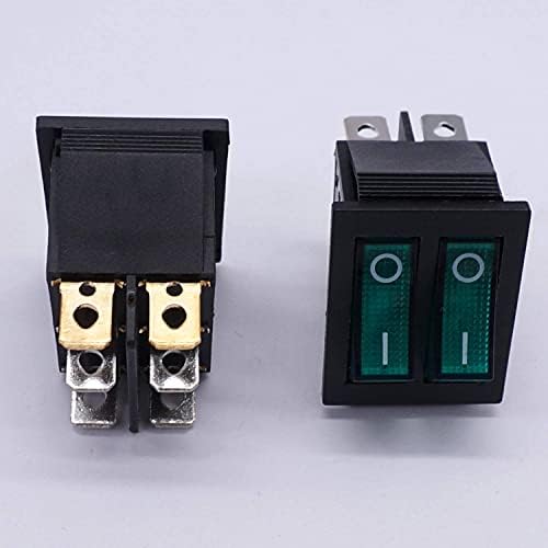 IENYU 2PCS AC 250V/16A, 125V/20A Green e Green Button com luz liga/desliga DPDT 6 pinos 2 Posição Mini Rocker Rocker Switches