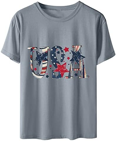 Camisa de manga curta para mulheres, camisetas de bandeira americana feminina