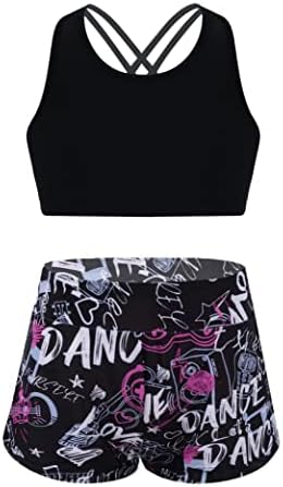 Daenrui Girls Girls 2 Peça Ginástica Dança Athletic Set Crots Tops com shorts de boaty
