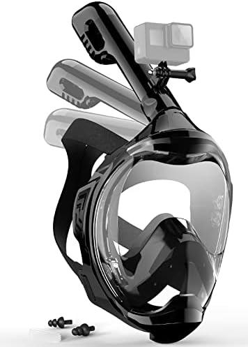 Zeeptete Dive Máscara de snorkel de rosto completo, equipamento de snorkeling para adultos crianças com mais recente sistema de respiração seca e montagem de câmera destacável, máscara dobrável com vista panorâmica de 180 graus, anti -vazamento e neblina