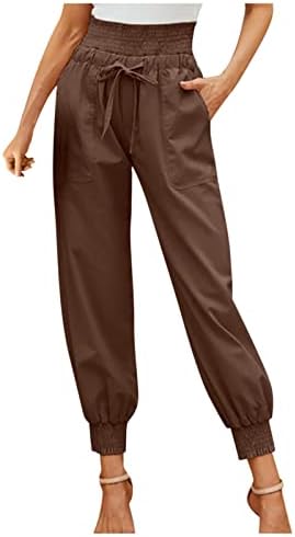 FIT POP POP Outdoor Summers Slacks Womans linho alto sólido calça respirável longa perna reta com bolsos calças femininas