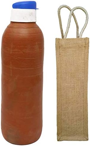 Pacote Odishabazaar de 2 Terracota de argila artesanal/garrafa de água sem vulsão de Mitti real + Bacha de juta 1000ml Benefícios