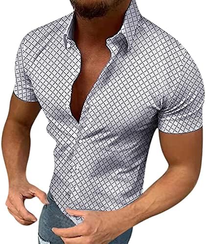 ZDDO Mens Button Down Down Camisetas Trelas de gola virada de coleira curta Tops de verão Camisa casual de negócios