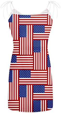 4 de julho Vestidos para mulheres Vestido de tanque de bandeira dos EUA de verão com bolsos Mini vestidos de decote em V da cintura