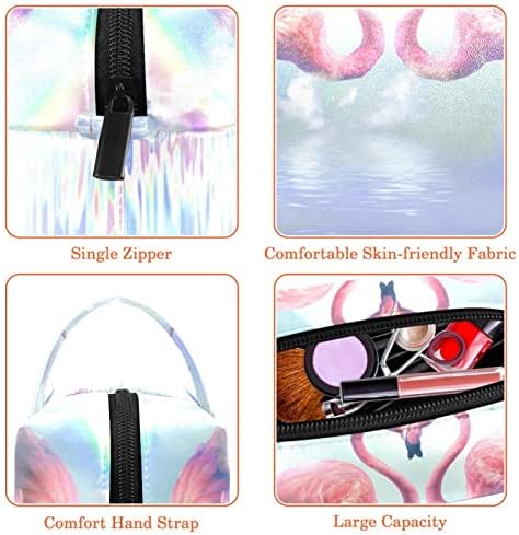 Bolsa de maquiagem, bolsa de cosméticos, organizador de bolsa de maquiagem à prova d'água, Flamingo Rainbow Sea Sky Cloud