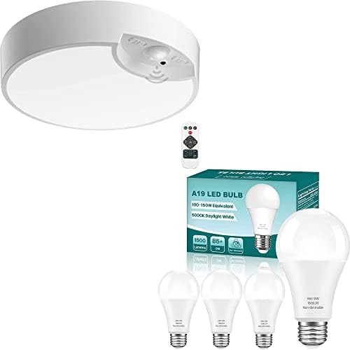 Nouscan Motion Sensor Teto Luz de bateria interna operada e lâmpadas de lâmpadas LED A19 Lights de 100 watts equivalentes