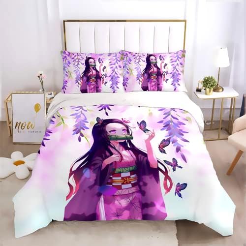 Siyihw 3 peças Conjunto de roupas de cama 1 tampa de colcha 2 travesseiros de anime caretas de desenho animado de cama