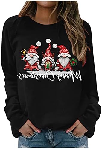 Camisas de Natal de Beuu para Mulheres Xmas Gnome Imprimir Pullover Sweothirts