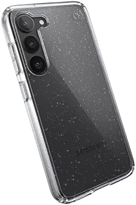 Speck Products Presidio Perfect Clear Glitter Case se encaixa no Samsung Galaxy S23, claro/claro com glitter platina