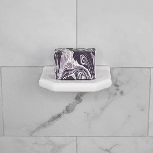 Decor de Questech 5 polegadas Prateleira de chuveiro flutuante Sabão, retrofit montado na parede para paredes de chuveiro de azulejos, organizador de armazenamento de caddy de banheiro, design geográfico geográfico de 5 polegadas, fosco branco brilhante
