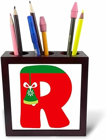 3drose Red Red and Green Christmas Monogram R - Penas de caneta inicial