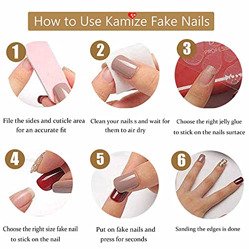 Kamize cinza pressionar em unhas falsas médias capa completa acrílico quadrado unhas falsas para mulheres e meninas 24pcs