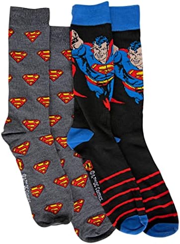Chapéus hipnóticos Superman voando e repetindo símbolos de 2 pares de meias de tripulação para homens