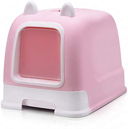 Zrsj elegante e durável rosa totalmente fechado caixa de areia de gato, banheiro de gato grande à prova de respingos, suprimentos