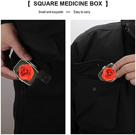 Caixa de comprimidos Rosa vermelha Flor de flores quadradas Caixa de comprimido de comprimido portátil Pillbox Vitamina Organizador