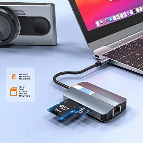LMMDDP USB C Adaptador de cubo 5 em 1 USB3.0 Hub Tipo-C para RJ45 Divisão de cartão de rede com porta 100 MB/S TF SD