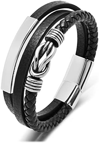 Pulseira de couro genuíno de aço inoxidável ljwvx para homens pulseiras de punho de punho de punho de pulseira fecho 8,0-8,5 polegadas