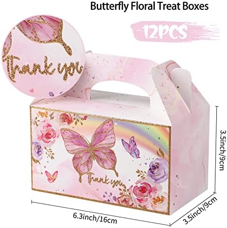 GIIFFU PINK BORTERFLY Party Treat Boxes, Butterfly Floral Goodie Candy Box for Girls Women Birthday Party, Chá de bebê, festa de