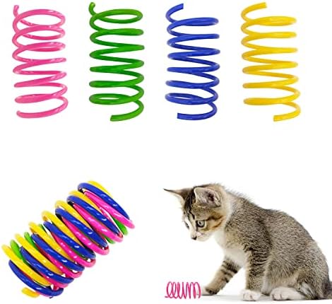 Auuta Cat Spring Toys 60 pacotes, bobinas plásticas coloridas para picadas de caça aos brinquedos de gatos interativos, brinquedos de gatos para animais de gatinho para gatinhos