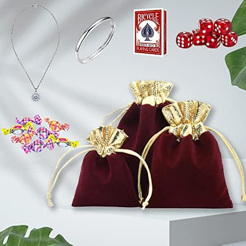 Toptie Custom 50 PCS Bolsas de presente de veludo com logotipo, bolsa de jóias com tensão de ouro com cordões para favores de festa de Natal, 4,7 x 6 polegadas