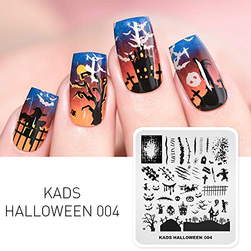 Kads Halloween Placas de unhas Modelos de carimbo de unha kits de estampagem de unha com abóbora Placas de imagem de morcego de caveira