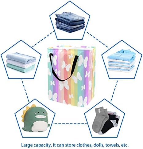 Rainbow Stripes Buttterfly Imprimir cesto de roupas dobráveis, cestas de lavanderia à prova d'água de 60L