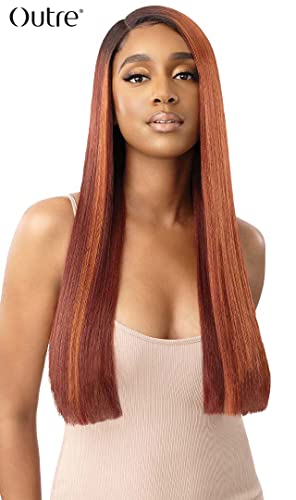 Peruca frontal de renda sintética de bomba colorida - inanna, perucas de cabelo liso longas com perucas altas resistentes