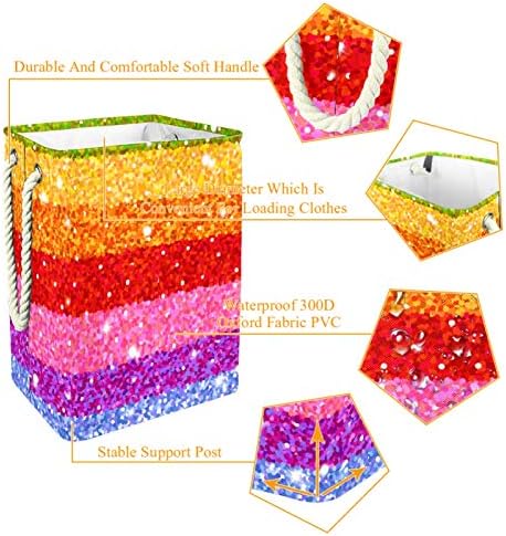 Mapolo Laundry Tester Listras de glitter coloridas cesto de armazenamento de lavanderia dobrável com alças suportes destacáveis ​​bem segurando à prova d'água para roupas de brinquedos de roupas no quarto da lavanderia