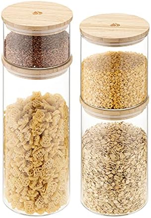 Navaris Glass Food Storage Lombas - recipientes com tampas de bambu para produtos secos - potes de cozinha aérea - 47 oz