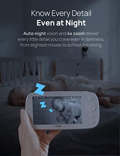 Monitor de bebê dreo, 5 polegadas 720p HD SLATID VÍDEO DE VÍDEO DE VÍDEO DE BEBÊ Monitor com câmera e áudio, visão noturna infravermelha,